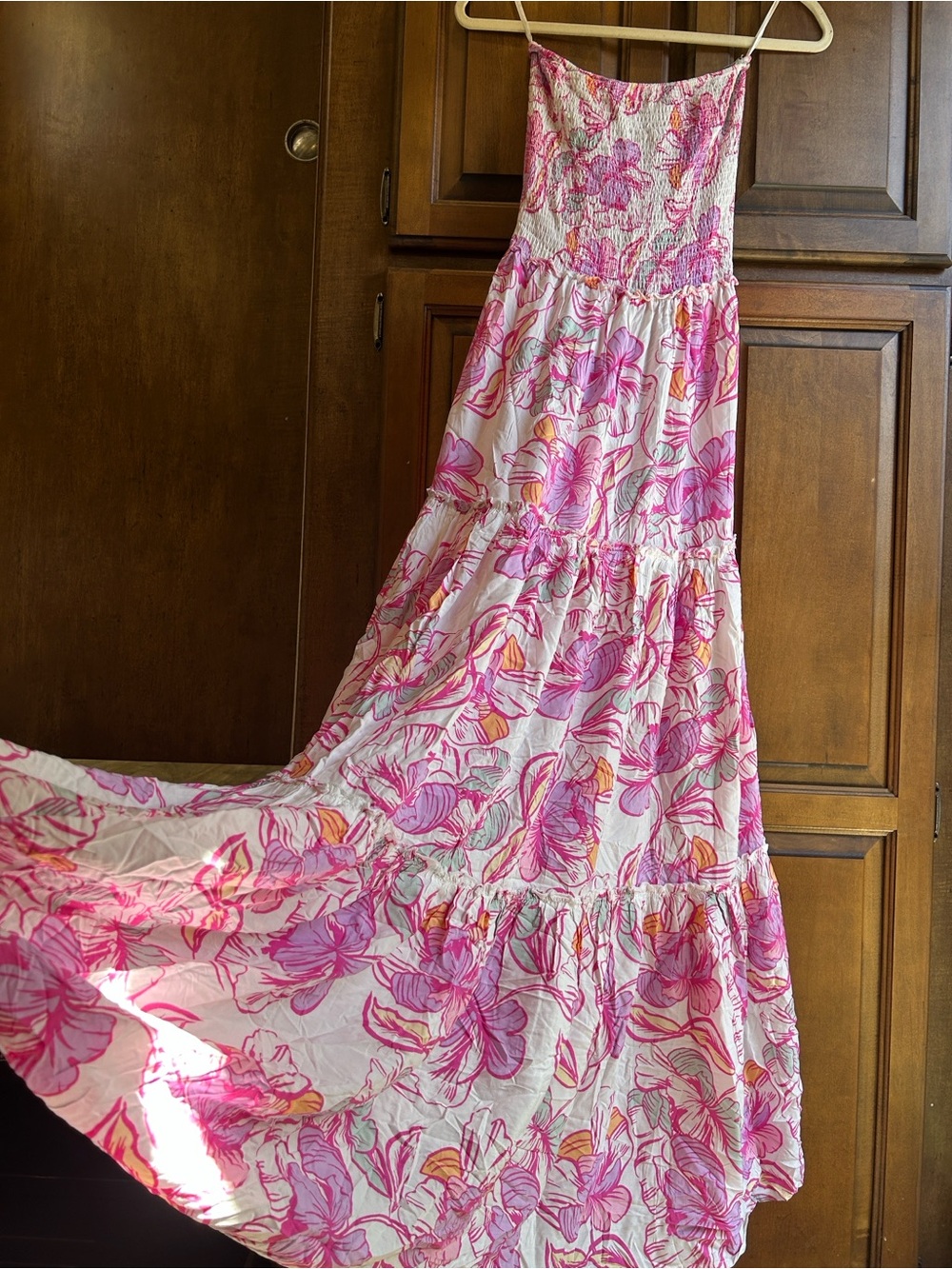Anthropologie ABEL THE LABEL Pink Floral Strapless Smocked Maxi Dress Size XS - Picture 7 of 10